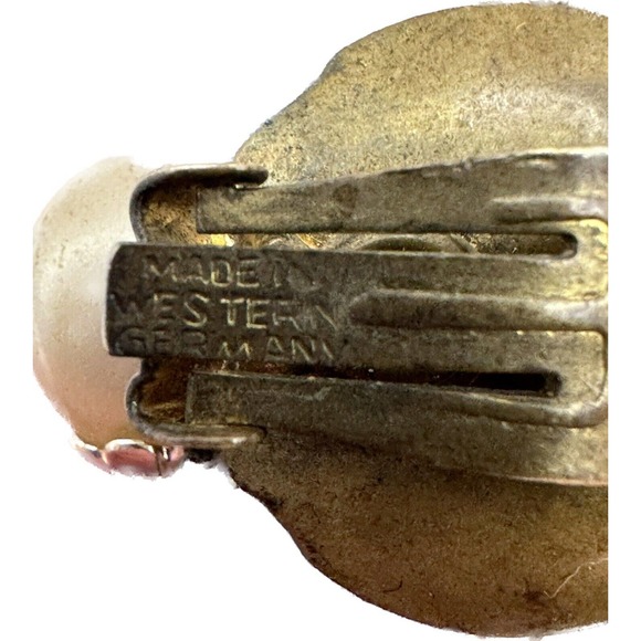 Vintage West Germany Miriam Haskell Style Blue Gold Bead Clip On Earrings Retro - Picture 3 of 3